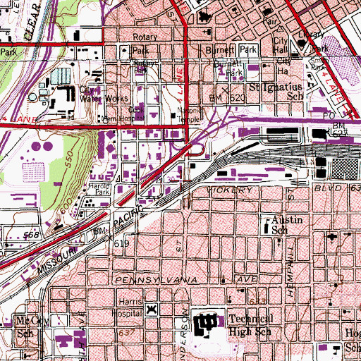 Topographic Map of Interchange 14, TX