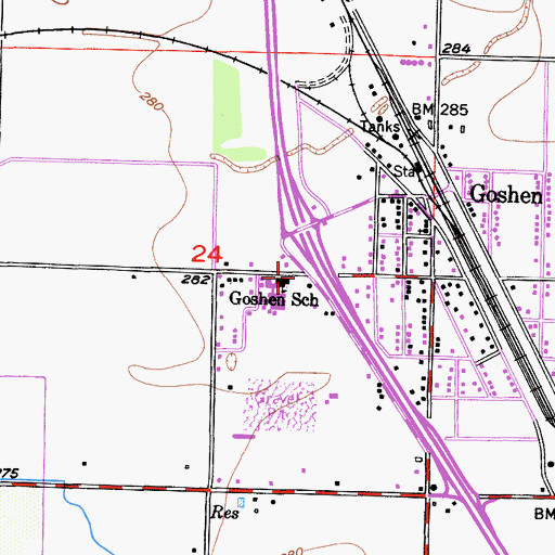 Topographic Map of Goshen Elementary School, CA