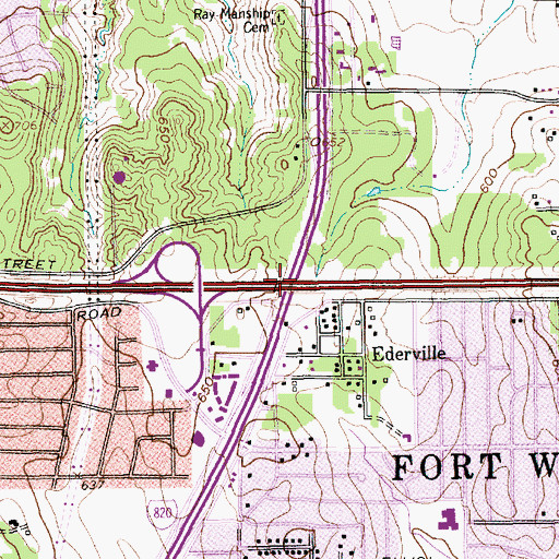 Topographic Map of Interchange 21A and 21B, TX