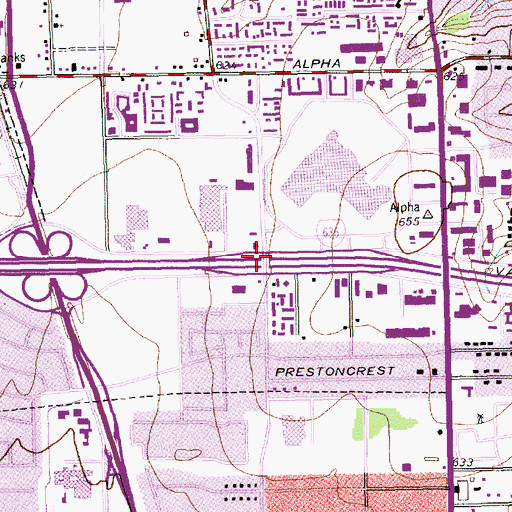 Topographic Map of Interchange 22A, TX