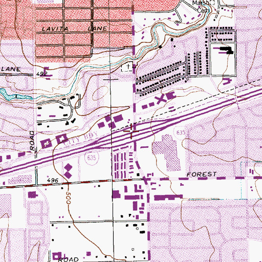 Topographic Map of Interchange 25, TX