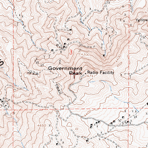 Topographic Map of Government Peak, CA