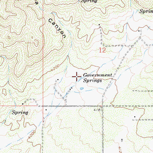Topographic Map of Government Springs, CA