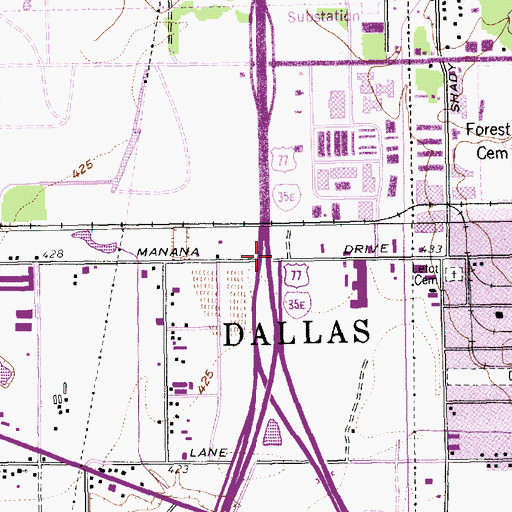 Topographic Map of Interchange 437, TX