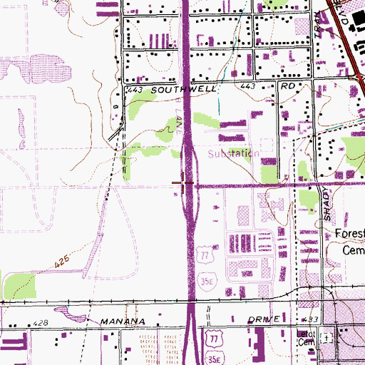 Topographic Map of Interchange 438, TX