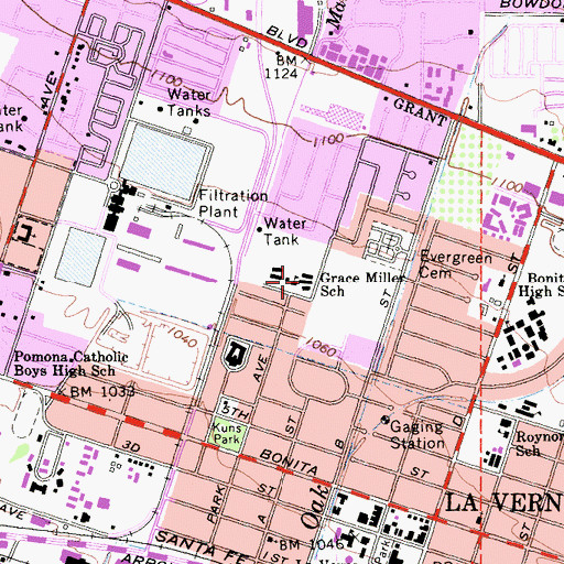 Topographic Map of Grace Miller Elementary School, CA