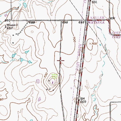 Topographic Map of Hillwood Middle School, TX
