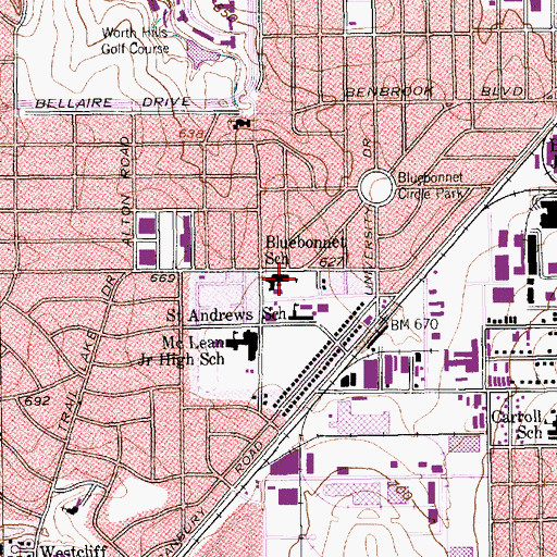 Topographic Map of McLean Sixth Grade School, TX
