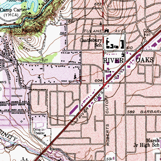 Topographic Map of River Oaks School, TX