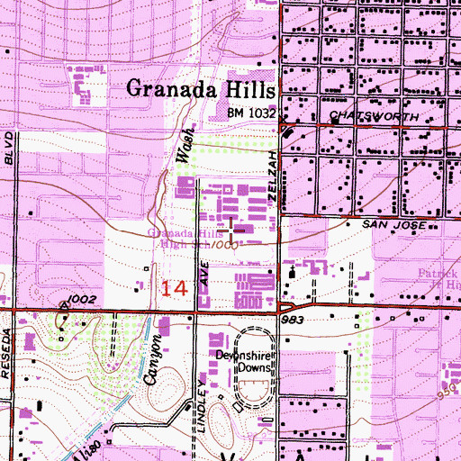 Topographic Map of Granada Hills Charter High School, CA