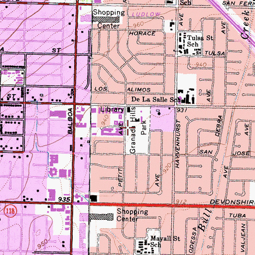 Topographic Map of Granada Hills Park, CA