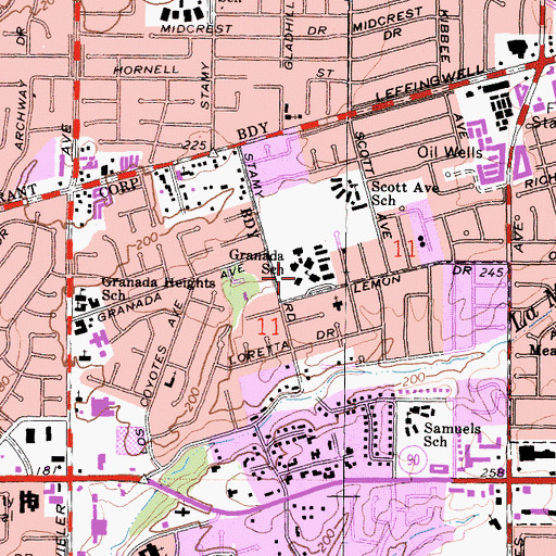 Topographic Map of Granada Middle School, CA