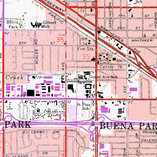 Topographic Map of Grand Avenue School, CA