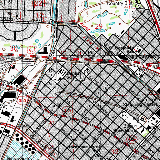 Topographic Map of Carrollton-Hollygrove Community Center, LA