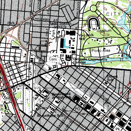 Topographic Map of Delgado Childrens Center, LA