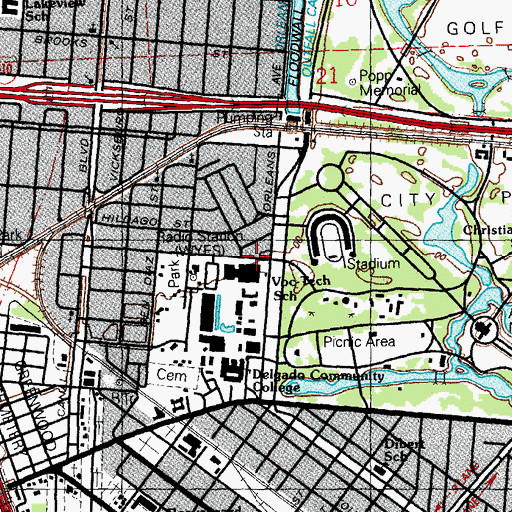 Topographic Map of Delgado Infant and Toddler Center, LA