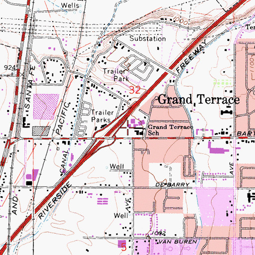 Topographic Map of Grand Terrace Elementary School, CA