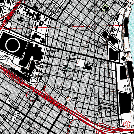 Topographic Map of New Orleans Second District Chief Office and Flying Squad Fire Station, LA