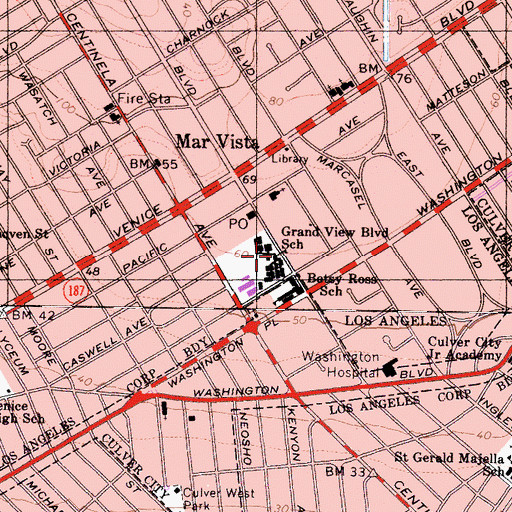 Topographic Map of Grand View Boulevard Elementary School, CA