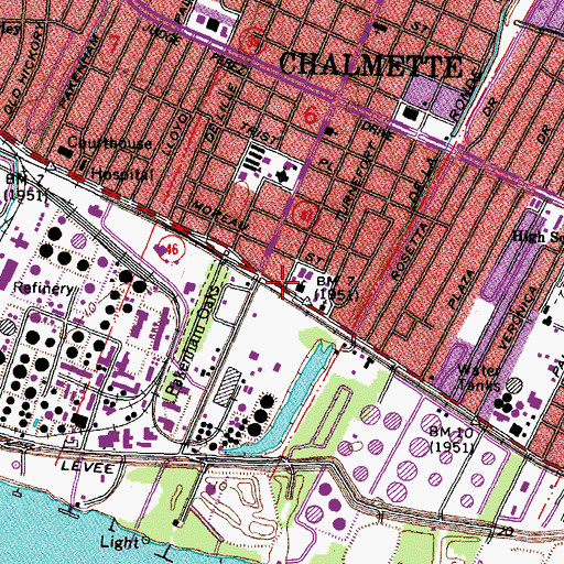 Topographic Map of Saint Bernard Central Office, LA