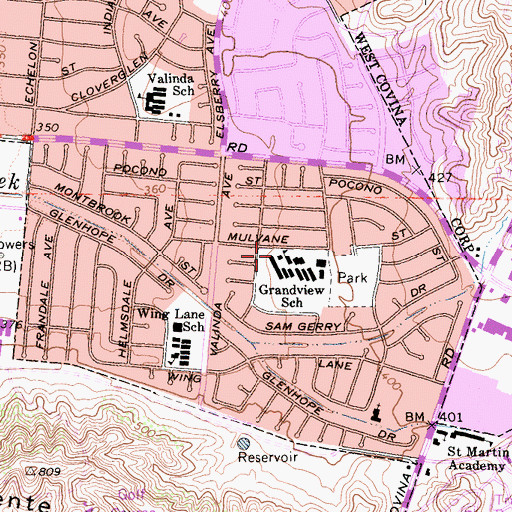 Topographic Map of Grandview School, CA