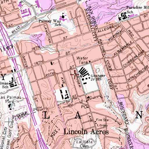 Topographic Map of Granger Junior High School, CA