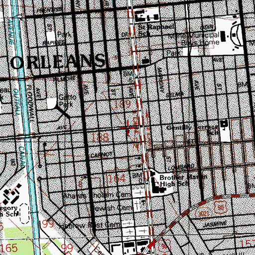 Topographic Map of Beacon Light Baptist Church of Haiti in New Orleans, LA