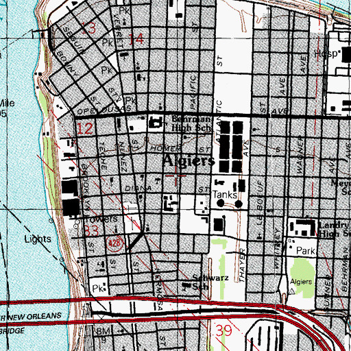 Topographic Map of Beautiful Zion Baptist Church, LA