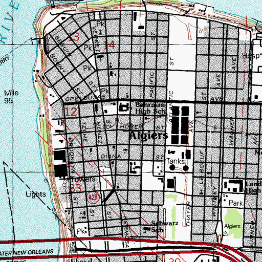 Topographic Map of Berea Church of God in Christ, LA