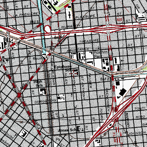 Topographic Map of Church of the Epiphany Hall, LA