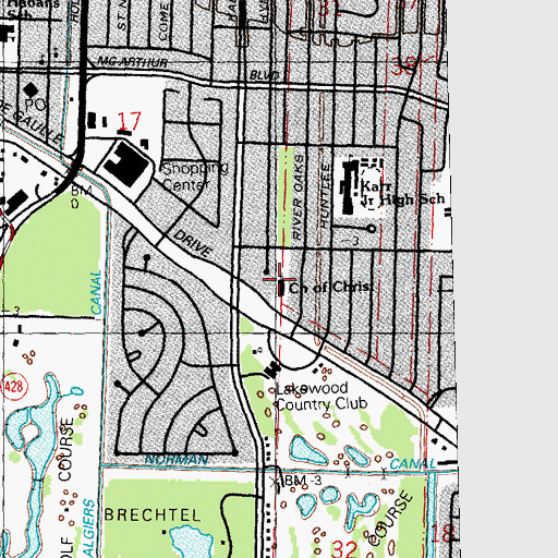 Topographic Map of Degaulle Drive Church of Christ, LA