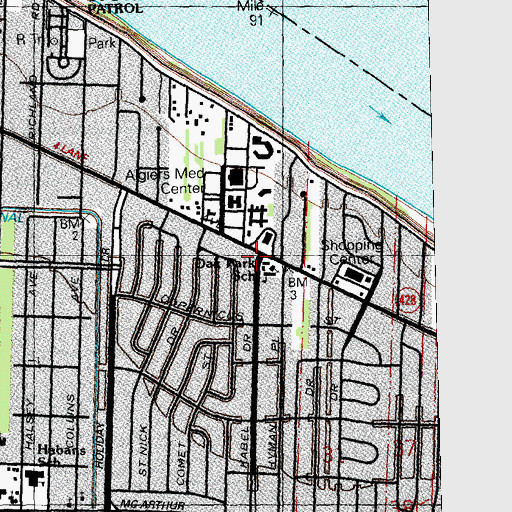 Topographic Map of Oak Park Baptist Church, LA