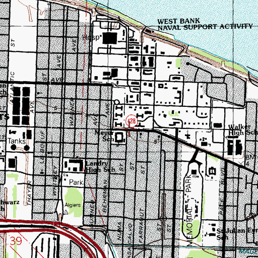 Topographic Map of Power and Deliverance Temple Church of God and Christ, LA