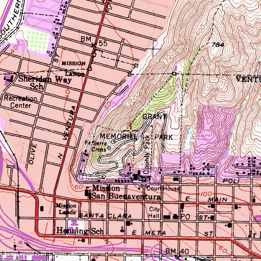 Topographic Map of Grant Memorial Park, CA