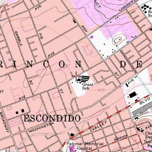 Topographic Map of Grant Middle School, CA