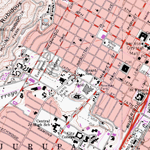 Topographic Map of Grant Elementary School, CA