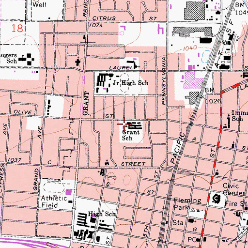 Topographic Map of Ulysses Grant Elementary School, CA