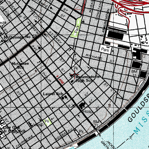 Topographic Map of Saint Alphonsus Parish Church, LA