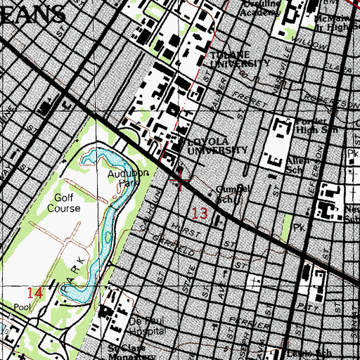Topographic Map of Saint Charles Avenue Christian Church, LA