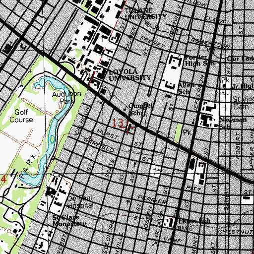 Topographic Map of Saint Charles Avenue Presbyterian Church, LA