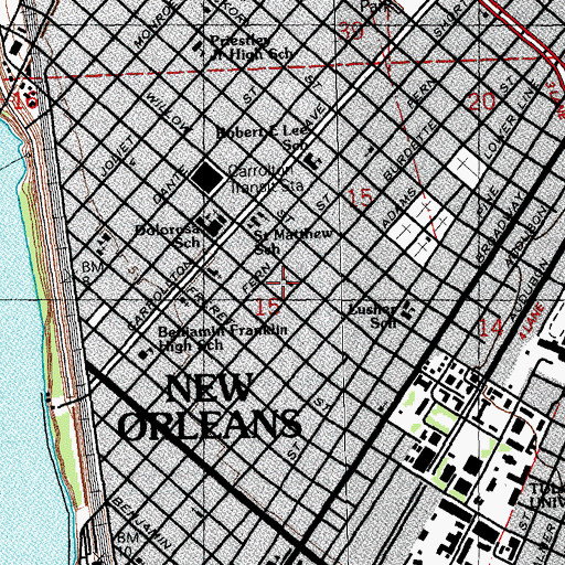 Topographic Map of Second Free Mission Baptist Church, LA
