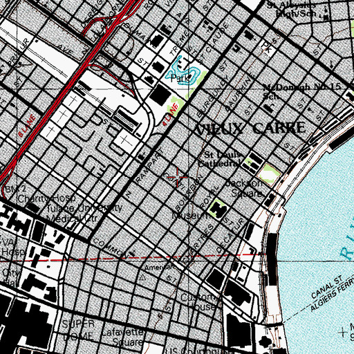 Topographic Map of Vieux Carre Assembly of God Church, LA