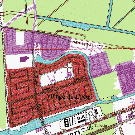 Topographic Map of Village de L'Est Baptist Church, LA