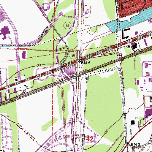 Topographic Map of Interchange 2B, LA