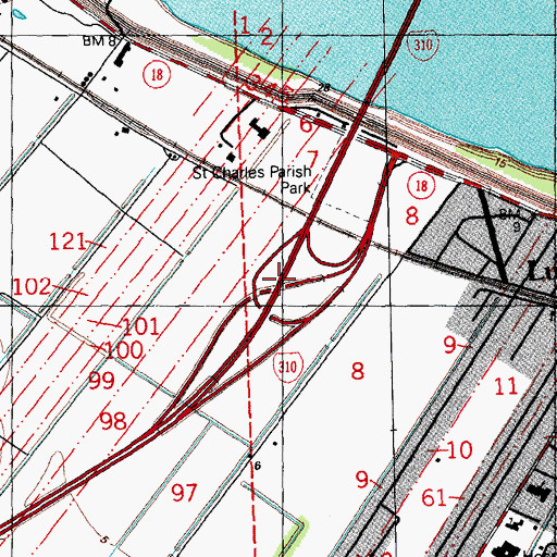 Topographic Map of Interchange 7, LA