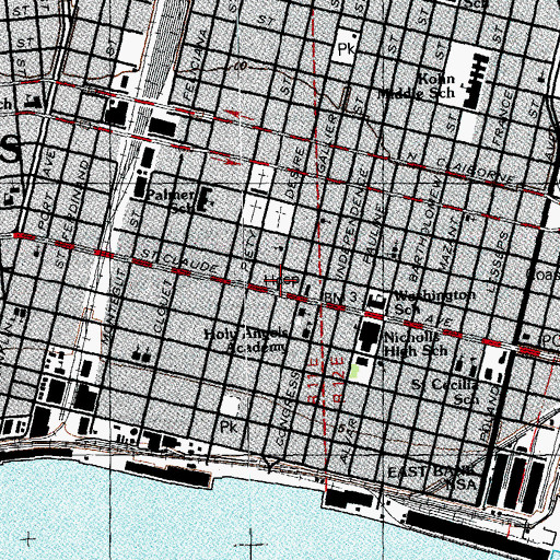 Topographic Map of Bywater Hospital, LA