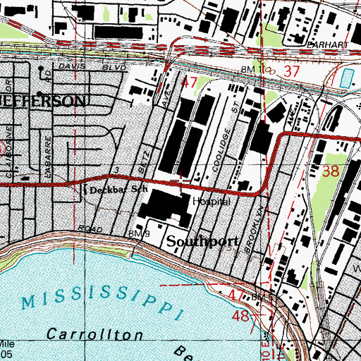 Topographic Map of Ochsner Foundation Hospital, LA