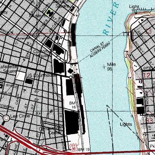 Topographic Map of New Orleans Riverwalk Shopping Center, LA