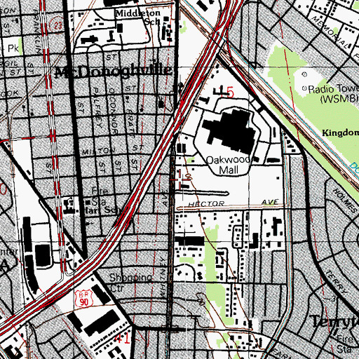 Topographic Map of Oakwood Corporate Center, LA