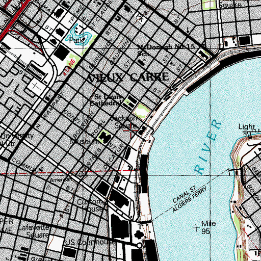 Topographic Map of Shops at Jax Brewery Shopping Center, LA